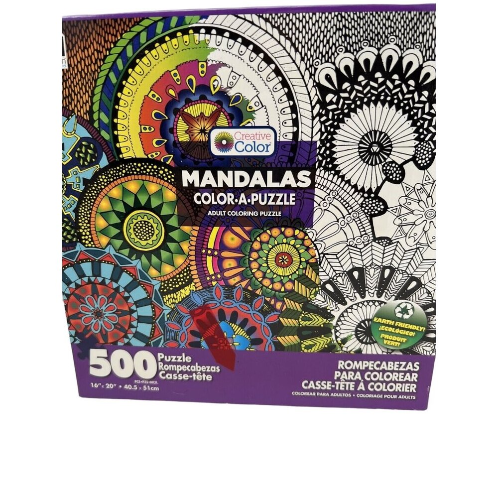500-Piece Mandala Color-A-Puzzle - Adult Coloring Puzzle, New & Sealed Eco-Frien